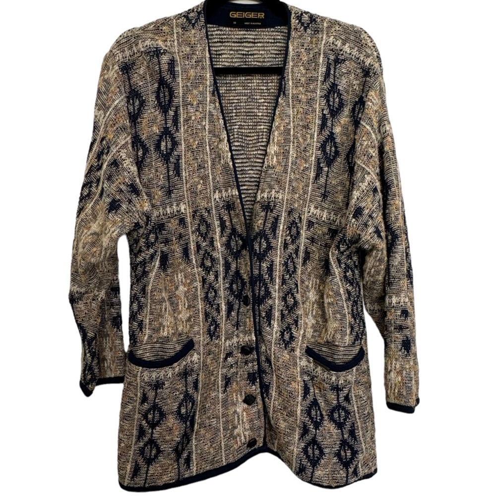 Vintage Geiger Austria Multicolor Wool Chunky Button Down Pocket Cardigan 38 8